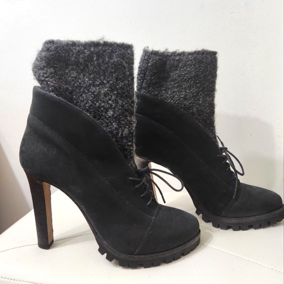 VIC MATIE ITALIAN LEATHER LUG SOLE & WOOL BLEND SOCK ANKLE BOOTS 40 - Picture 4 of 10